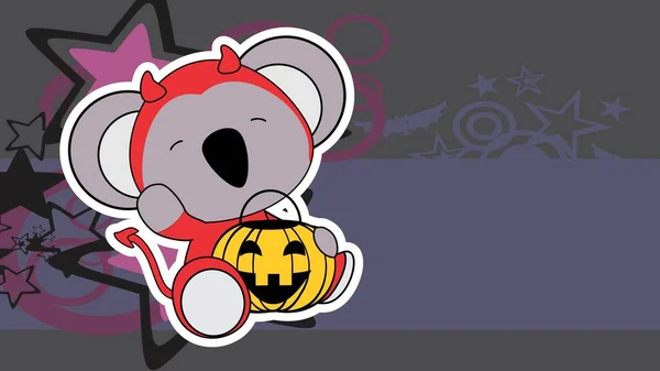 Chibi Halloween Koala Kwaad Kostuum Karakter Cartoon Achtergrond Illustratie Vector — Stockvector