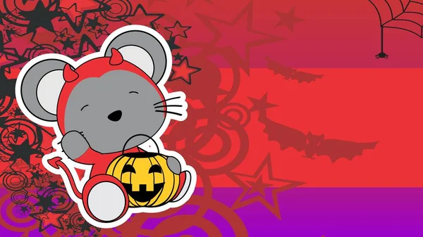 Chibi Halloween Tikus Kostum Jahat Karakter Kartun Latar Belakang Ilustrasi - Stok Vektor