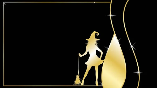 Розкішне Золоте Хеллоуїн Красива Дівчина Запрошення Фоні Листівки Ілюстрація Векторному — стоковий вектор