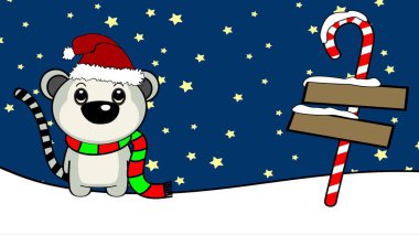 xmas arkaplan chibi bebek lemur çizgi film illüstrasyonunu vektör biçiminde postalar