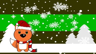 xmas arkaplan chibi bebek tilki çizgi film illüstrasyonunu vektör formatında postalar