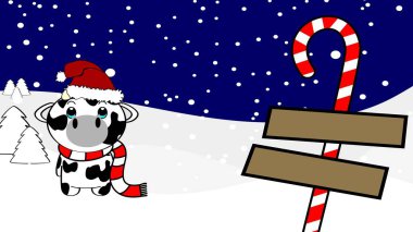Xmas arkaplan chibi bebek inek çizgi film çizimi vektör formatında postanede