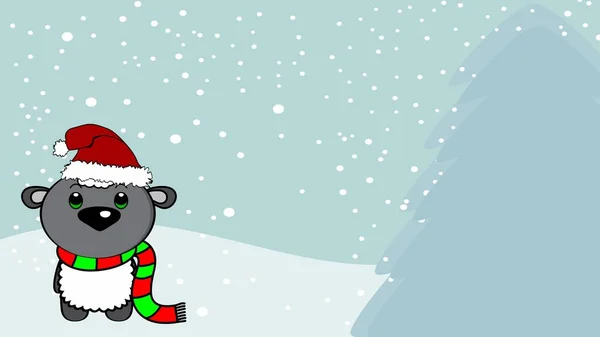 Weihnachten Hintergrund Chibi Stehend Baby Schaf Cartoon Illustration Post Vektorformat — Stockvektor