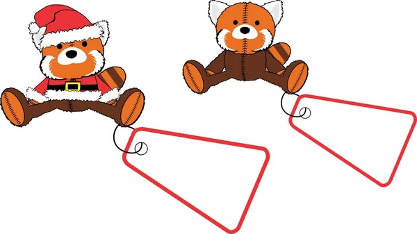 Χριστούγεννα Βελούδινα Κόκκινο Panda Παιχνίδι Χαρακτήρα Καρτούν Giftcard Αυτοκόλλητο Εικονογράφηση — Διανυσματικό Αρχείο