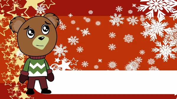 Lindo Osito Peluche Niño Navidad Dibujos Animados Fondo Postal Formato — Vector de stock