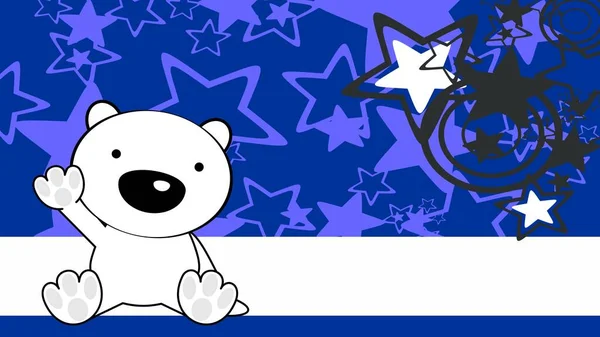Sentado Bebê Urso Pelúcia Polar Chibi Desenho Animado Ilustração Fundo — Vetor de Stock
