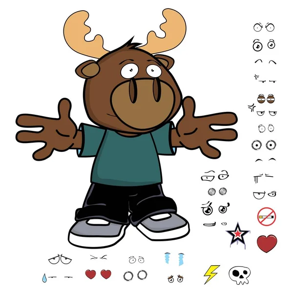 Abraço Alce Criança Personagem Desenhos Animados Expressões Definidas Formato Vetor — Vetor de Stock