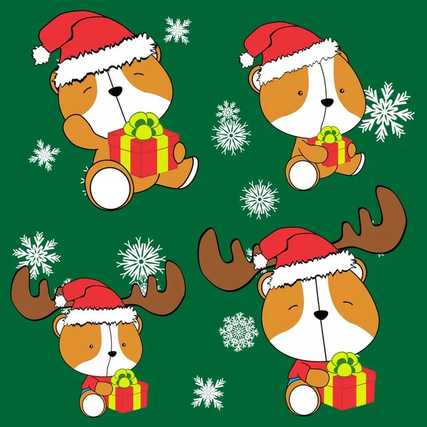 Navidad Lindo Bebé Hamster Dibujos Animados Sentado Navidad Conjunto Colección — Archivo Imágenes Vectoriales