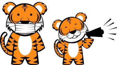 şirin chibi kaplan çizgi film ifadeleri vektör biçiminde resimleme ayarlandı