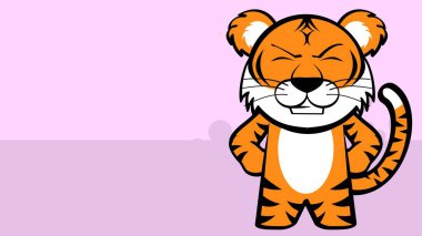 smiling chibi tiger kid character cartoon background poster illustration in vector format