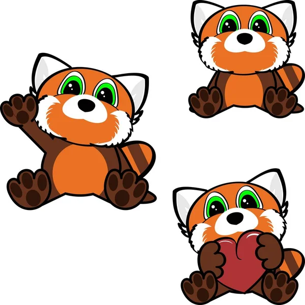 Cute Little Chibi Baby Red Panda Character Cartoon Sitting Pack — Stock Vector