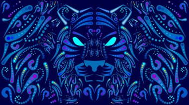 Sancak kaplanı baş Meksika huichol sanat illüstrasyon afişi vektör formatında