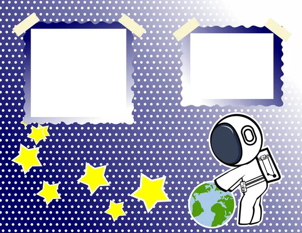 Little Space Man Character Cartoon Picture Frame Background Illustration Vector — Stockvektor