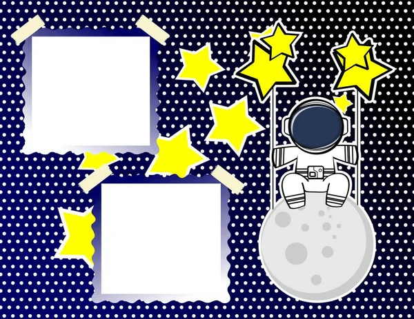 Sweet Space Man Character Cartoon Picture Frame Background Illustration Vector — Stockvektor
