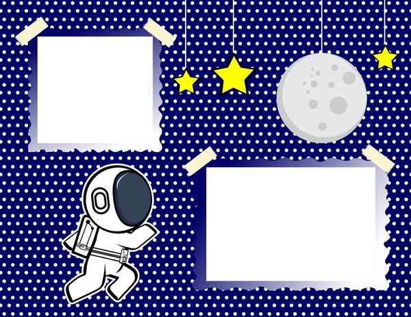 Chibi Space Man Character Cartoon Picture Frame Background Illustration Vector — Stockvektor