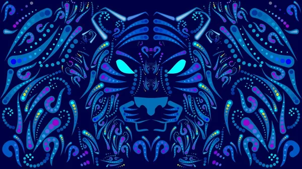 Bannière Tigre Tête Mexicaine Huichol Art Affiche Bannière Format Vectoriel — Image vectorielle