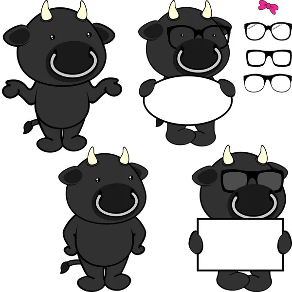 Chibi Bull Enfant Panneau Affichage Bande Dessinée Lunettes Pack Illustration — Image vectorielle