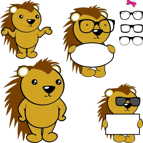 Chibi豪猪小孩卡通广告牌和眼镜包装图以矢量格式显示 — 图库矢量图片