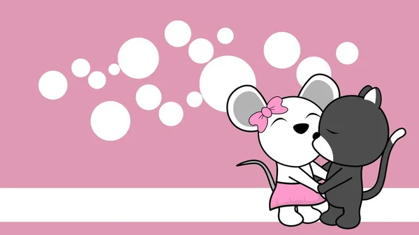 Mencintai Mencium Mouse Dan Kucing Pasangan Valentine Latar Belakang Dalam - Stok Vektor