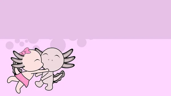 Amor Beijos Axolotl Casal Valentine Fundo Formato Vetor — Vetor de Stock