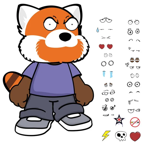 Grumpy Red Panda Kid Character Cartoon Clothing Expressions Pack Vector — Stock Vector