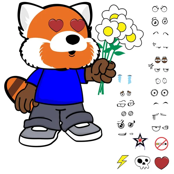 情人节红熊猫小孩卡通人物服装 表达包矢量格式 — 图库矢量图片