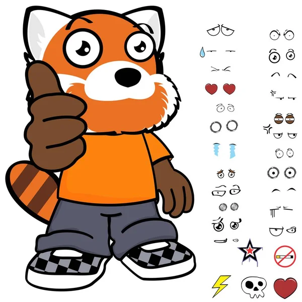 Happy Red Panda Kid Character Cartoon Clothing Expressions Pack Vector — Stock Vector