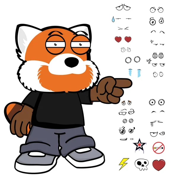Scontroso Panda Rosso Personaggio Cartoni Animati Abbigliamento Espressioni Pack Formato — Vettoriale Stock