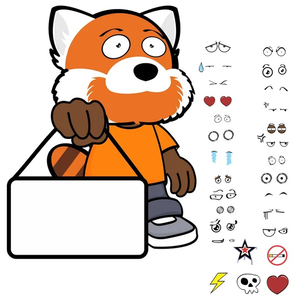 Singboard Red Panda Kid Character Cartoon Clothing Expressions Pack Vector — Stock Vector