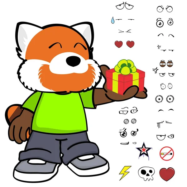 Gift Red Panda Kid Character Cartoon Clothing Expressions Pack Vector — Stock Vector