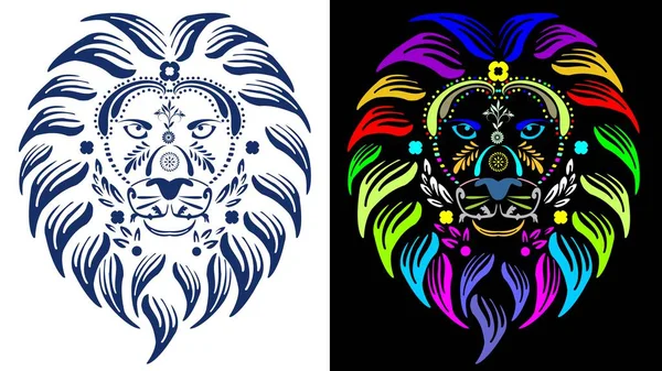 Lion Head Mexican Huichol Art Illustration Pack Collection Vector Format - Stok Vektor