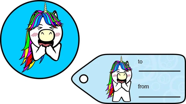 Gambar Stiker Kartu Hadiah Unicorn Lucu Dalam Format Vektor - Stok Vektor