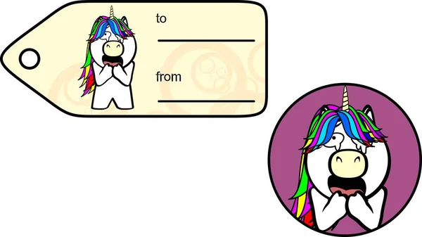 Γλυκό Unicorn Παιδί Εικονογράφηση Αυτοκόλλητη Κάρτα Δώρο Κινουμένων Σχεδίων Μορφή — Διανυσματικό Αρχείο