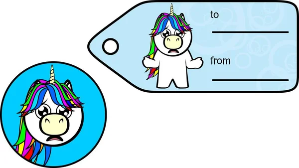 Khawatir Unicorn Anak Gambar Stiker Kartu Hadiah Dalam Format Vektor - Stok Vektor