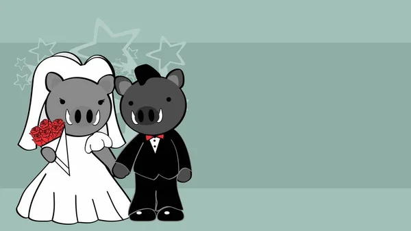 Cinghiale Coppia Sposato Cartone Animato Sfondo Illustrazione Formato Vettoriale — Vettoriale Stock