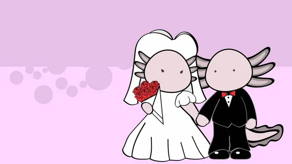 Axolotl Couple Marié Dessin Animé Illustration Fond Format Vectoriel — Image vectorielle