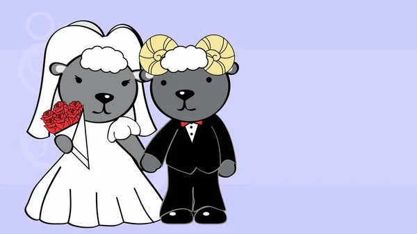 Ram Paar Verheiratet Cartoon Hintergrund Illustration Vektorformat — Stockvektor