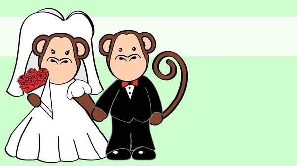 Maymun Çift Vektör Biçiminde Çizgi Film Arkaplan Illüstrasyonuyla Evlendi — Stok Vektör