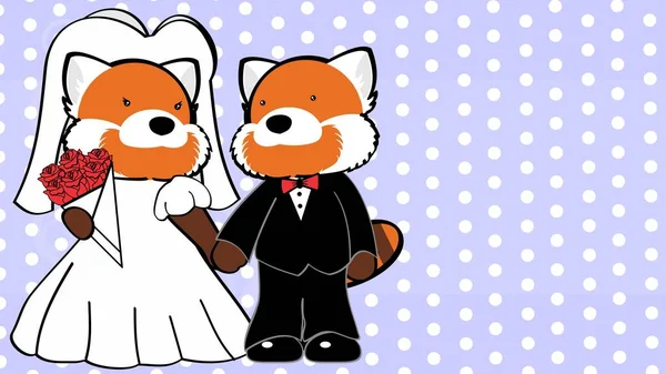 Kırmızı Panda Çifti Vektör Formatında Çizgi Film Arkaplan Illüstrasyonuyla Evlendi — Stok Vektör