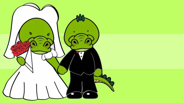 Pasangan Buaya Menikahi Ilustrasi Latar Belakang Kartun Dalam Format Vektor - Stok Vektor