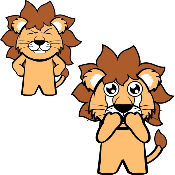 Chibi Lion Character Cartoon Standing Funny Expressions Pack Illustration Vector — Stock Vector