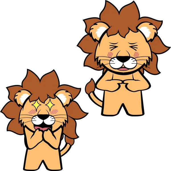 Όρθιο Λιοντάρι Χαρακτήρα Κινούμενα Σχέδια Στέκεται Αστεία Εκφράσεις Πακέτο Εικονογράφηση — Διανυσματικό Αρχείο