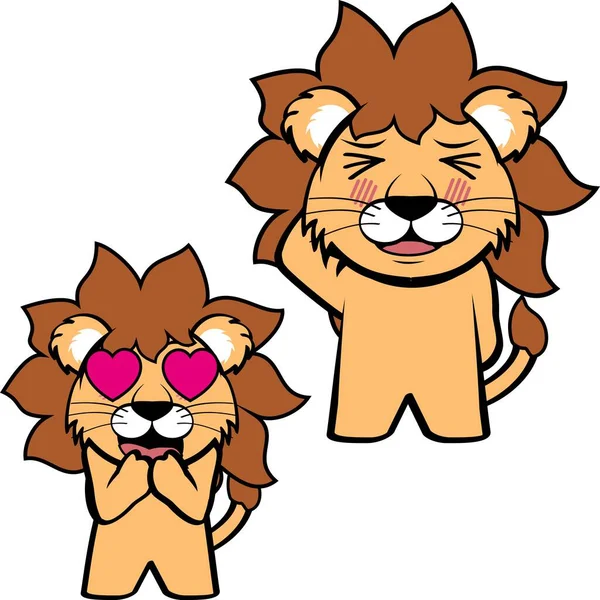 Liefde Leeuw Karakter Cartoon Staande Grappige Uitdrukkingen Pack Illustratie Vector — Stockvector