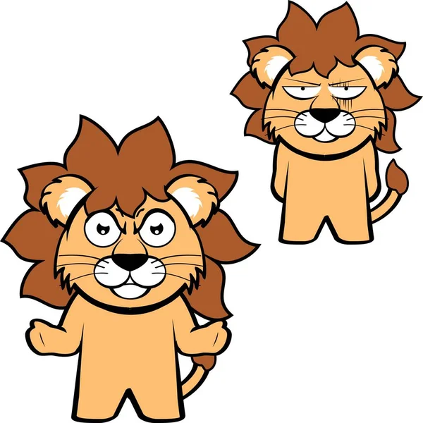 Mürrische Löwe Charakter Cartoon Stehend Lustige Ausdrücke Packung Illustration Vektorformat — Stockvektor