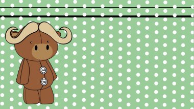 öküz pelüş oyuncak karikatürü vektör biçiminde renkli arkaplan resimlemesi üzerinde duruyor