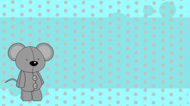 Fare pelüşlü oyuncak karikatürü vektör biçiminde renkli arkaplan resimlemesi üzerinde duruyor