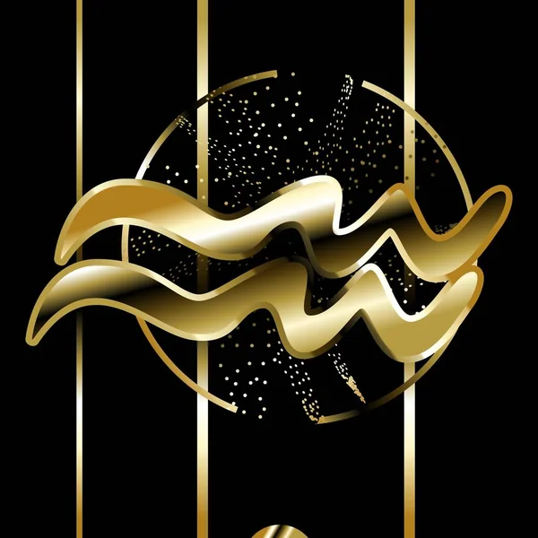 Aquarius Símbolo Zodíaco Brilhante Luxo Dourado Etiqueta Ilustração Formato Vetor —  Vetores de Stock