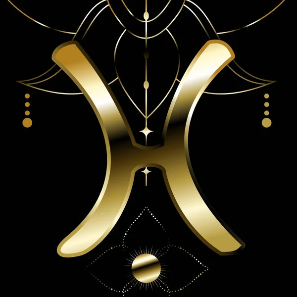 Pisces Zodiac Symbol Shiny Luxury Golden Sticker Illustration Vector Format — Stock Vector