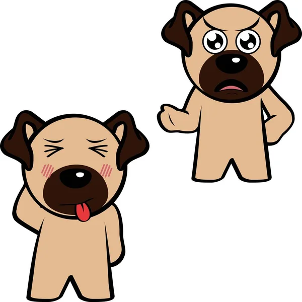 Αστεία Pug Σκυλί Χαρακτήρα Κινουμένων Σχεδίων Στέκεται Εκφράσεις Πακέτο Συλλογής — Διανυσματικό Αρχείο