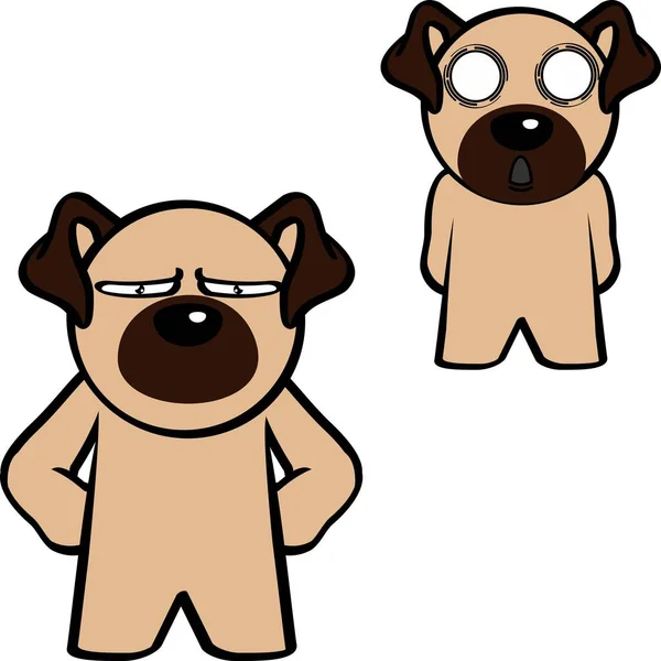 Mürrischen Mops Hund Charakter Cartoon Stehenden Ausdrücke Pack Sammlung Vektor — Stockvektor